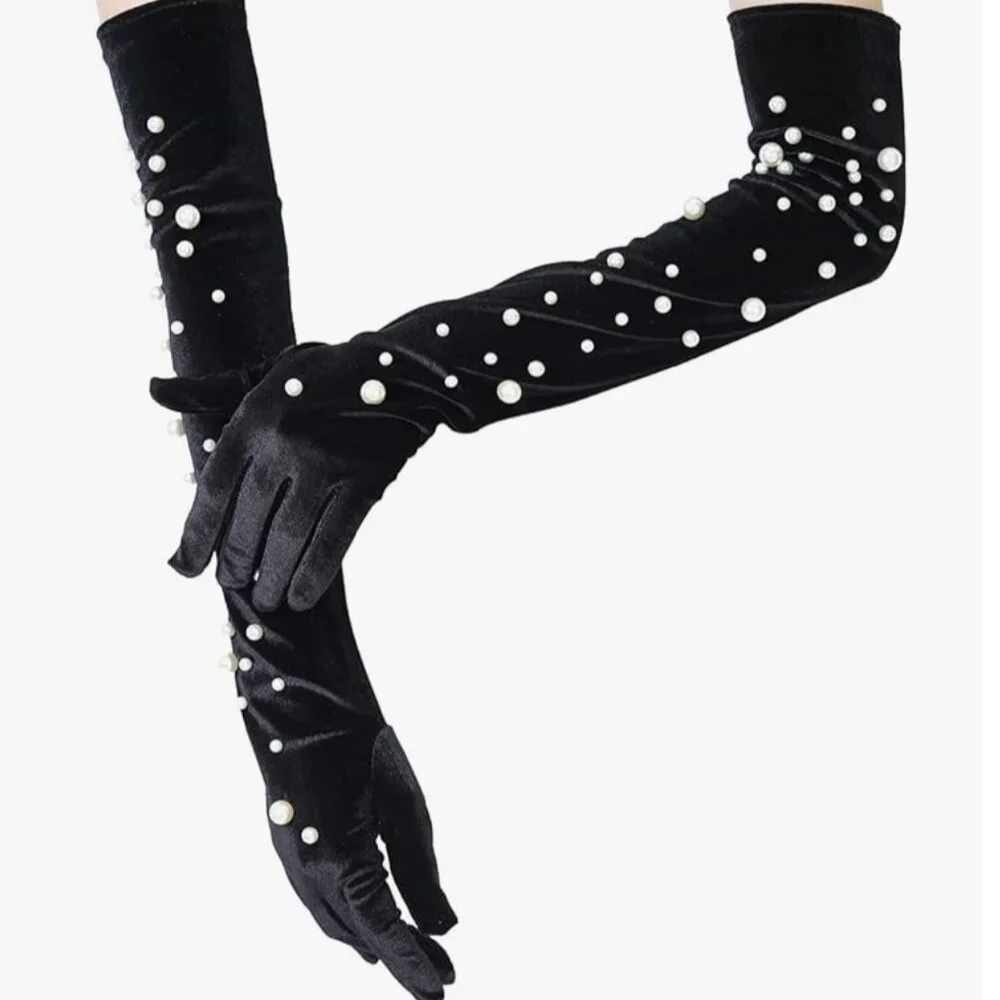 Long Velvet Black Gloves